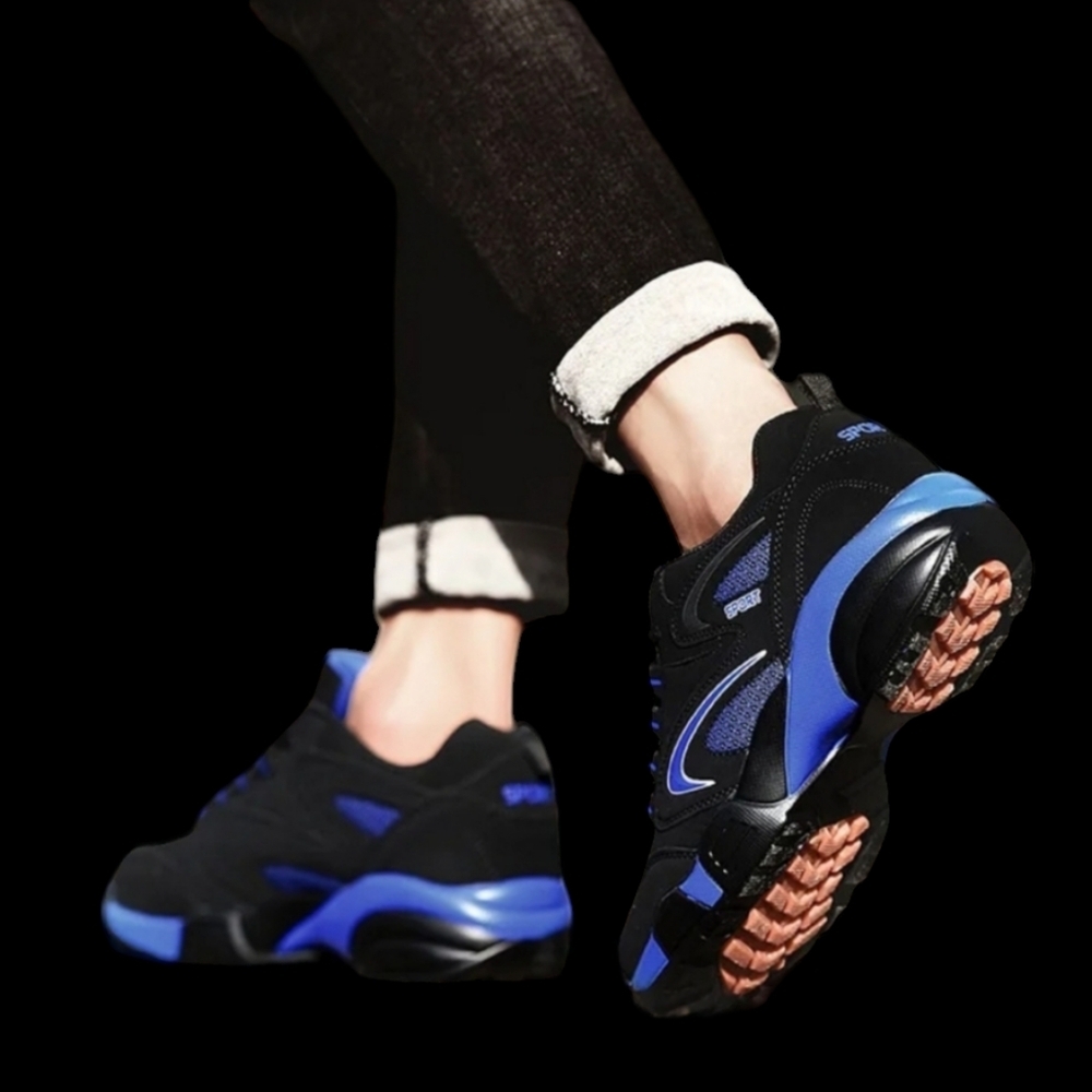 NWOT Men's US 6.5 Casual Fashion Sport Tennis Shoes, Black & Blue - Picture 4 of 9